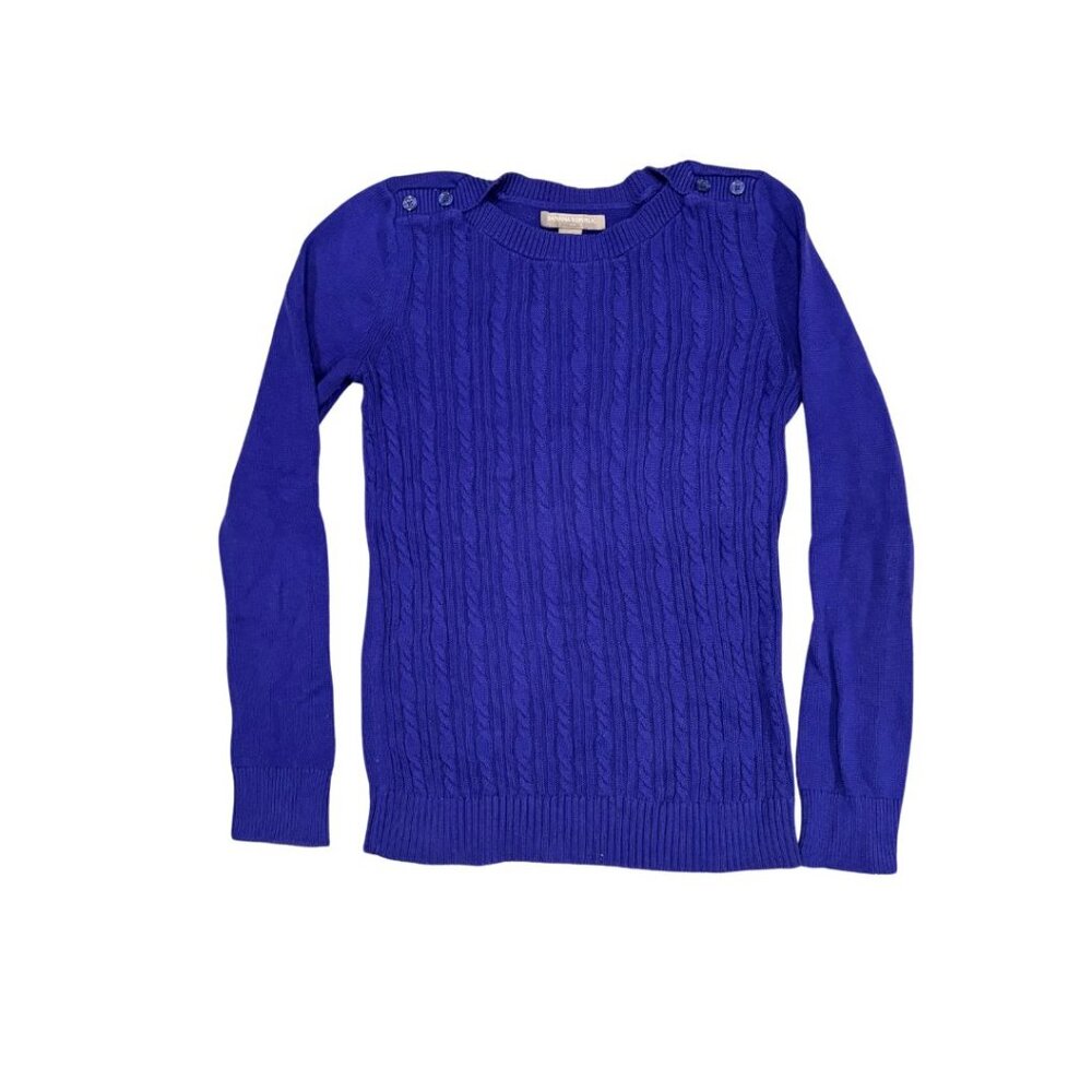 Banana Republic Indigo Cable Knit Sweater Angora Blend Shoulder Buttons